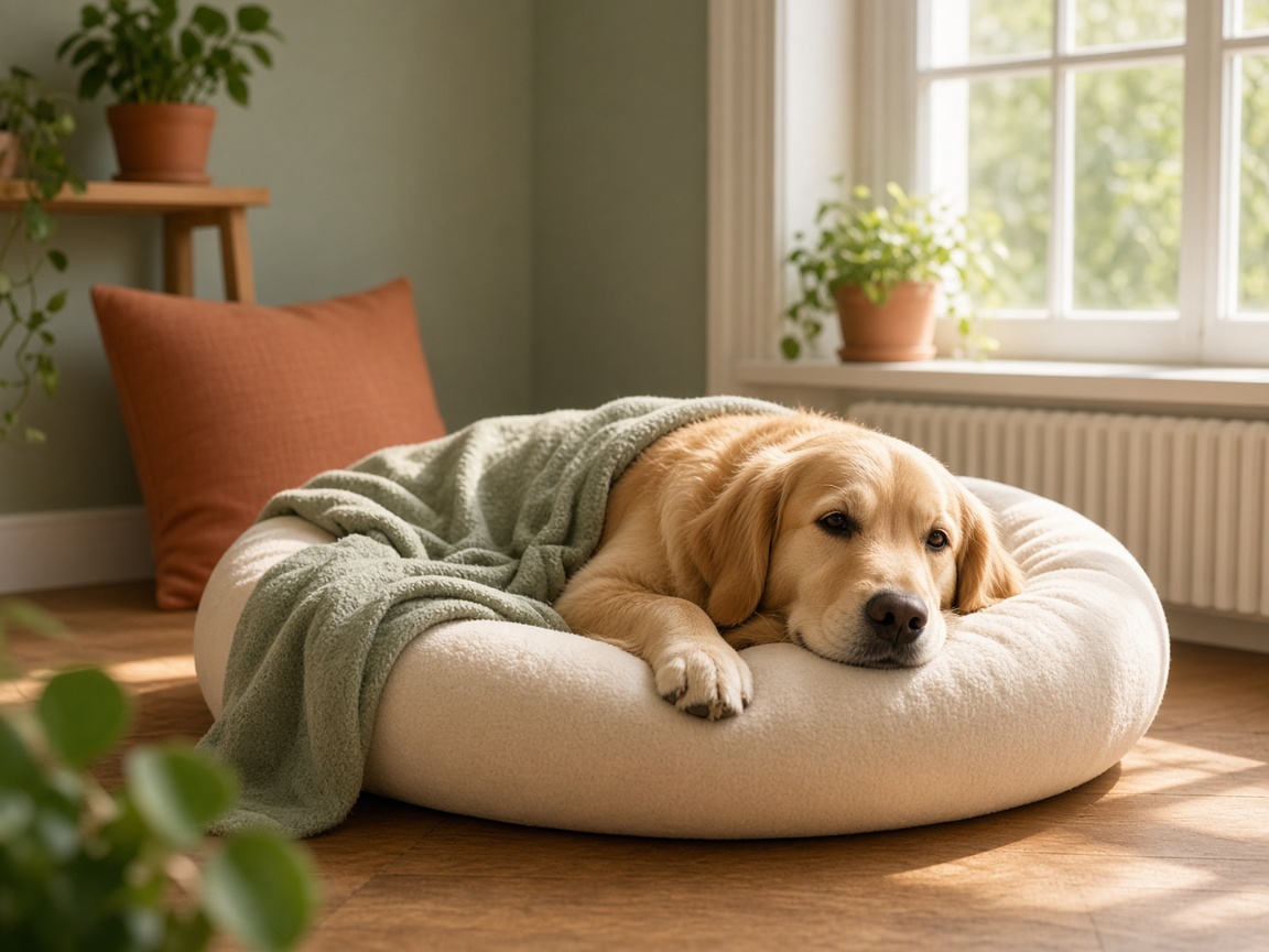 Relaxed dog in a comfortable home setting